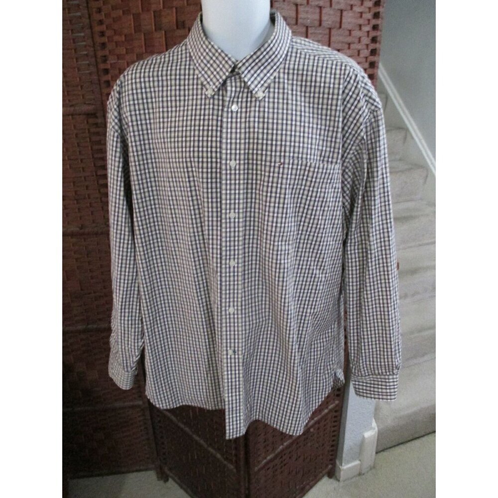 Mens Tommy Hilfiger Long Sleeve Button Up Shirt Size XL Checkered Dress Shirt